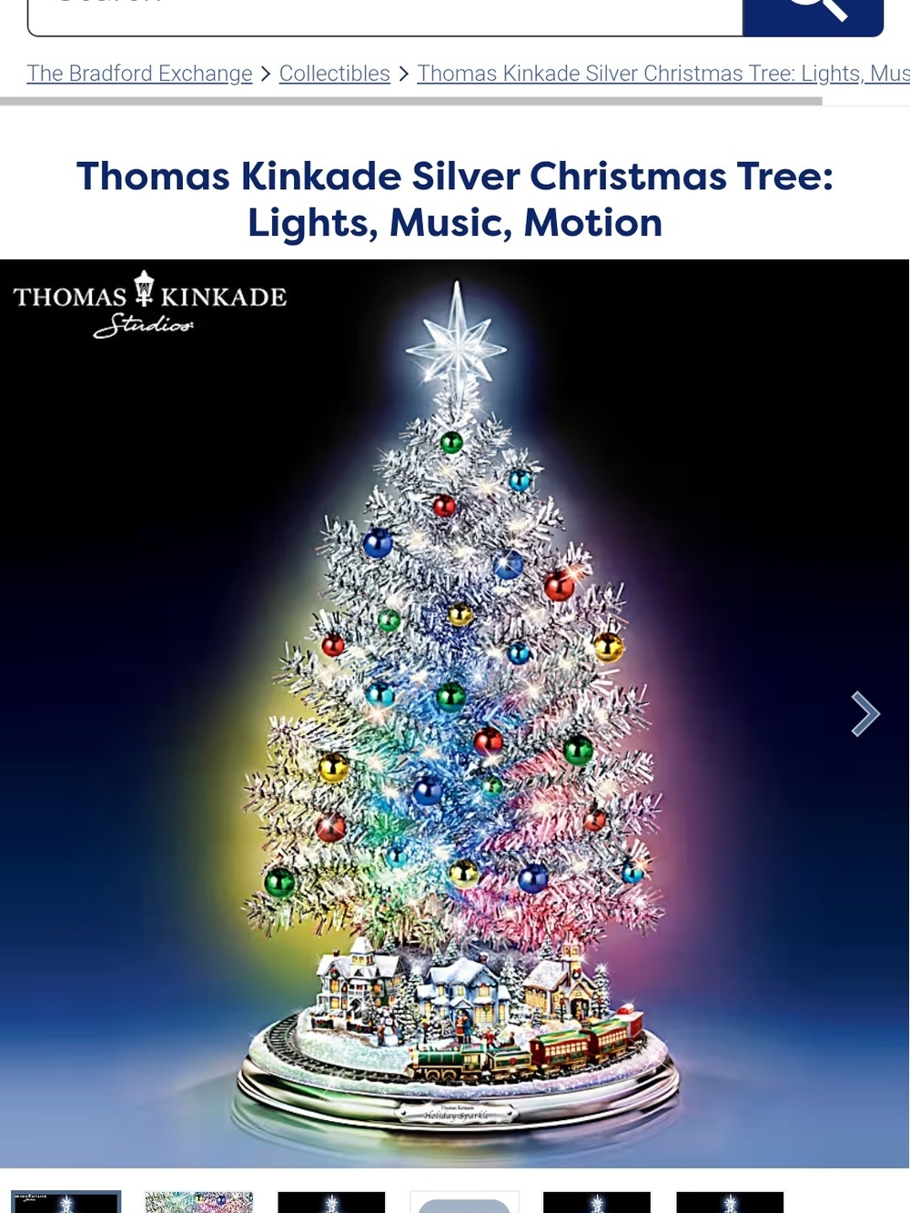 Thomas Kinkade Silver Holiday Tree with Multicolor Ornaments and Star